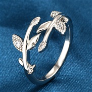 fashion bronze sweetOL concise leaves embed Zirconium personality woman opening ring