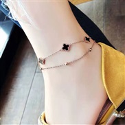 fashion sweetOL concise four clover titanium steel Double layer personality lady Anklet