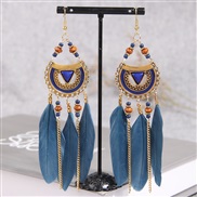 fashion concise retro elegant feather tassel temperament woman earrings