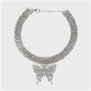 ( Silver)new Rhinestone  fashion butterfly necklace  personality trend fully-jewelled chainecklace