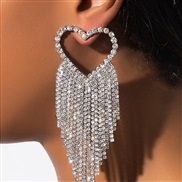 (White Diamond silvery ) tassel diamond love earrings occidental style fashion all-Purpose hollow ear stud earring