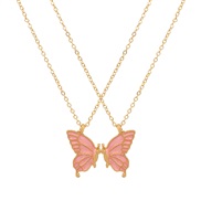 ( 1KC Gold powder1424)occidental style enamel butterfly necklace Double color set clavicle chain