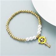 ( yellow) fashion bronze gilded Pearl personality creative style enamel key pendant bracelet bangle