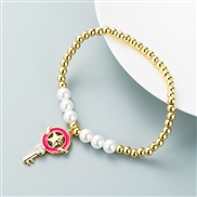 ( rose Red) fashion bronze gilded Pearl personality creative style enamel key pendant bracelet bangle