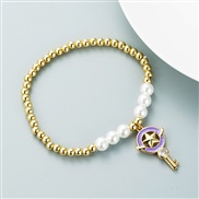 (purple) fashion bronze gilded Pearl personality creative style enamel key pendant bracelet bangle