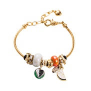 ( white) more stainless steel bracelet snake chain woman DIY fruits series Alloy enamel pendant crystal bangle
