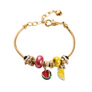 ( yellow) more stainless steel bracelet snake chain woman DIY fruits series Alloy enamel pendant crystal bangle