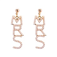 (56838)spring earrings Alloy Pearl WordR ear stud personality fashion temperament woman head earrings