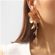 ( Gold)Metal wind three-dimensional flowers earrings  personality exaggerating geometry Earring punk wind earring