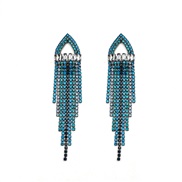 (blue  Gun black) blue triangle rhombus long style tassel diamond earrings occidental style Earring temperament trend h