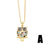 (A)occidental style fashion lovely multicolor enamel embed colorful diamond owl pendant necklace clavicle chainnkq