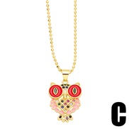 (C)occidental style fashion lovely multicolor enamel embed colorful diamond owl pendant necklace clavicle chainnkq