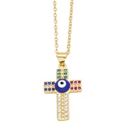 ( blue)creative personality diamond enamel eyes cross necklace occidental style samll clavicle chainnkr