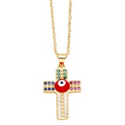 ( red)creative personality diamond enamel eyes cross necklace occidental style samll clavicle chainnkr
