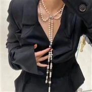 ( Gold) style more!  big Word Pearl sweater chain three layer asymmetry long necklace style