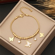 (2  Bracelet)occidental style  fashion butterfly necklace  personality Pearl  temperament stainless steel clavicle chain