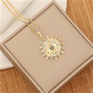 (3 zircon )original  fashion natural necklace  personality pendant  sun flower stainless steel clavicle chain