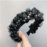 ( black)Korean style textured Cloth lace Headband samll wind width retro Rhinestone fashion