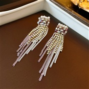 ( Silver needle purple Tassels)elegant Pearl crystal diamond tassel silver earrings personality Korea fashion temperame