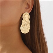 ( Gold)E occidental style brief layering earrings  wind earring geometry Round surface Earring