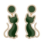 ( green)earrings cat earrings exaggerating occidental style Earring woman Alloy enamel diamond lovely animal