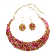 ( rose RedKCgold ) occidental style exaggerating mixed color Rhinestone gem necklace Collar Earring set ethnic style hi