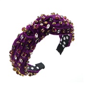 (purple) Headband occidental style fashion exaggerating velvet diamond Headband personality high temperament width wo