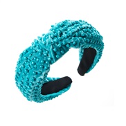 ( Malachite blue ) Headband  Korean styleins wind velvet Cloth pure handmade beads Headband width Headband