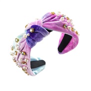 ( Purple color ) Headband occidental style velvet candy colors Cloth width diamond Pearl