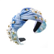 ( Blue color) Headband occidental style velvet candy colors Cloth width diamond Pearl