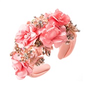 ( Pink) Headband woman occidental style crafts flowers Headband big width high embed crystal flower