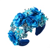 ( blue) Headband woman occidental style crafts flowers Headband big width high embed crystal flower