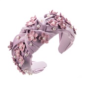 (Ligh purple) Headband occidental style pure color Clothdiy flowers Pearl Headband creative woman