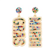 ( Color) Alloy diamond three color WordRDI R earrings