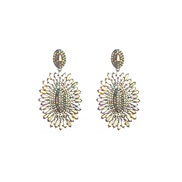 (ABsilvery )occidental style fashion exaggerating earrings Alloy Rhinestone ear stud geometry fully-jewelled Round earr