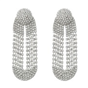 ( Silver)super claw chain exaggerating occidental style earrings Rhinestone fully-jewelled Earring woman tassel banquet