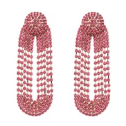 ( Pink)super claw chain exaggerating occidental style earrings Rhinestone fully-jewelled Earring woman tassel banquetea