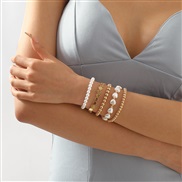 ( Gold)occidental style brief samll Pearl bracelet set personality trend beads multilayer