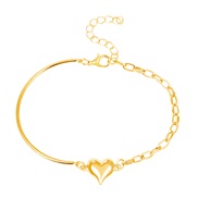 ( 2 KCgold  7344)occidental style brief heart-shaped bangle Korean style tube chain splice love bracelet woman surface 