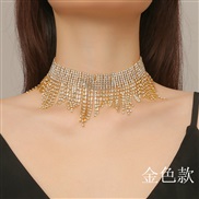 (BXJL 15   5 Gold Tassels)Korea woman same style big Rhinestone tassel earrings chain set banquet necklace
