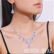 (BL 7  AB) occidental style bride necklace set high-end all-Purpose crystal color clavicle chain earrings two
