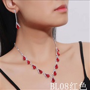 (BL 8   red) occidental style bride necklace set high-end all-Purpose crystal color clavicle chain earrings two