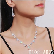 (BL 8  AB color) occidental style bride necklace set high-end all-Purpose crystal color clavicle chain earrings two
