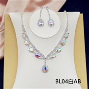 (BL 4 AB) occidental style bride necklace set high-end all-Purpose crystal color clavicle chain earrings two