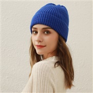 ( one size)( blue)pure color knitting hat woman Autumn and Winter Korean style knitting student all-Purpose woolen