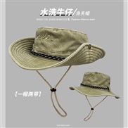 (M56-58cm)( Khaki)cm occidental style man big Bucket hat pure color leisure cotton travel Outdoor