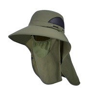 ( Army green)spring summer man Outdoor hat Shade sunscreen big shawl Bucket hat