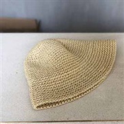 ( one size)(Rice white )foldable handmade weave Bucket hat hat woman Korean style summer straw hat Sandy beach small fr