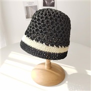 (M56-58cm)( black) spring summer color straw hat woman Bucket hat day Shade Sandy beach