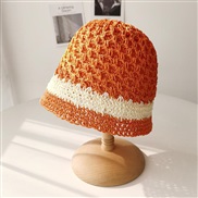 (M56-58cm)( orange) spring summer color straw hat woman Bucket hat day Shade Sandy beach